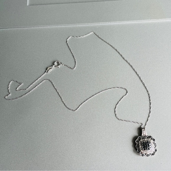 Black & White Diamond Sterling Silver LJ Designer Cushion Shape Pendant … - Picture 6 of 10